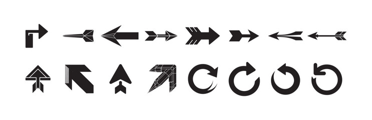 Modern Arrow Vector Set, Bold black Directional Icons for Navigation, Download & UI Design