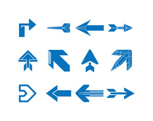 Blue Arrow Icon Set, Clean Minimal Directional Vector Graphics for UI, Apps and Infographics