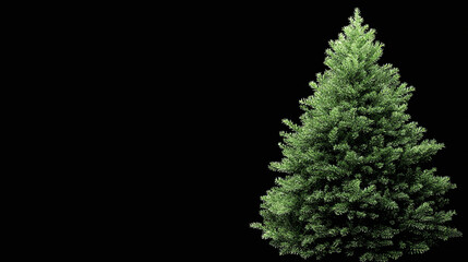 A lush evergreen tree, its verdant needles standing out against the stark black backdrop, symbolizing growth and resilience in the forest.