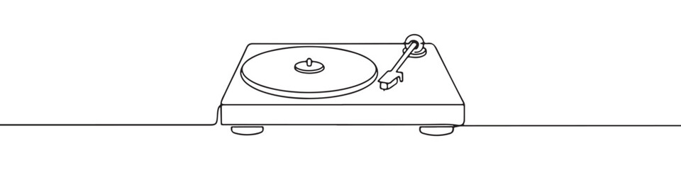 Continuous one line drawing of a vintage record player or turntable. Concept of music and retro technology