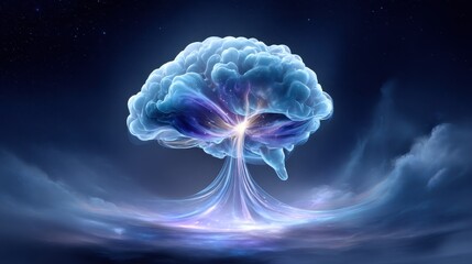 Fototapeta premium A surreal representation of a brain, radiating vibrant colors and cosmic elements, symbolizing creativity and thought.
