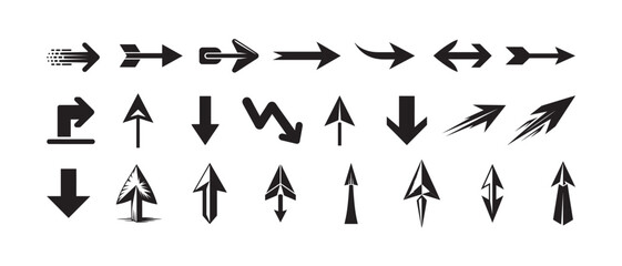 Versatile Arrow Icon Collection,  Modern Black Directional Vector Symbol Set
