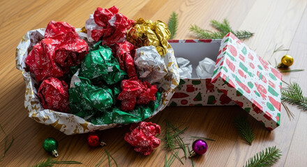 Christmas morning unwrapping, candid reaction, colorful decor