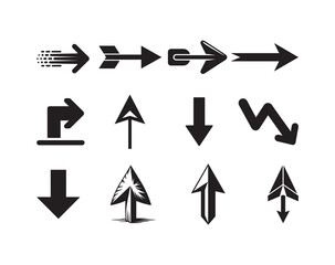 Modern Directional Arrow Icons Collection,Bold Black Navigation Symbol Set