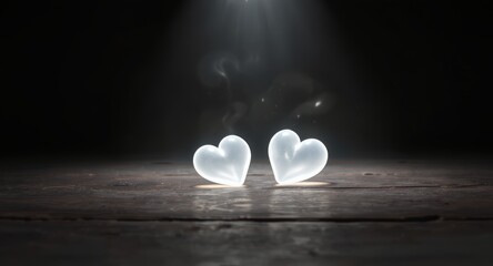 Illuminated Heart-shaped Glass Candles with Smoke in Dark Background
