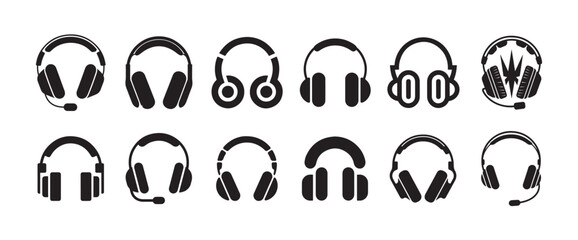Headphone & Headset Icon Collection, Modern Audio, Music and Multimedia Vector Symbols
