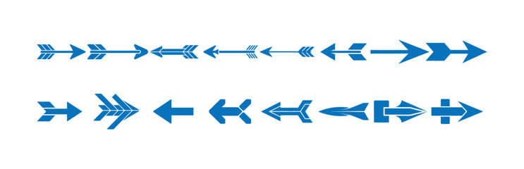 Blue Arrow Vector Collection ,Directional Icons, Navigation Symbols, Pointer Elements, Modern Flat Arrow Set
