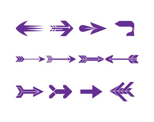 Purple Directional Arrow Icons Set, Vector Arrow Collection for Navigation & UI Design