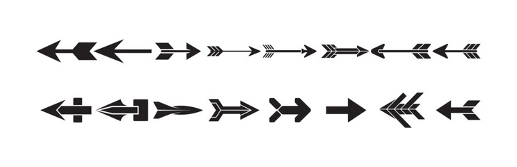 Black Arrow Icons Collection, Directional Symbols Set  Graphic Design, vector illustration eps 10.