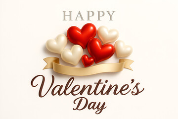 Happy valentines day greeting card design red and white heart balloons with elegant script typography