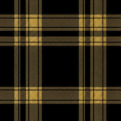 Elegant Dark Plaid Pattern Traditional Textile Design with Golden Yellow Accents