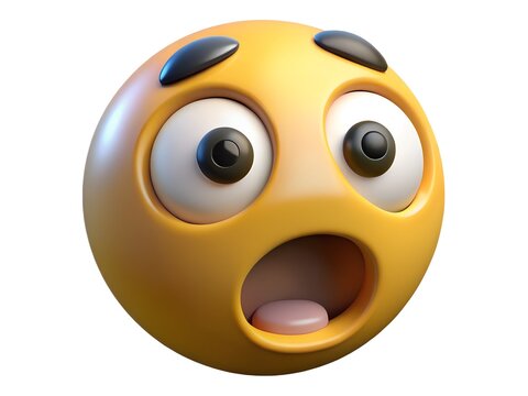 3d rendered yellow emoji face expressing shock and astonishment with wide open mouth and eyes