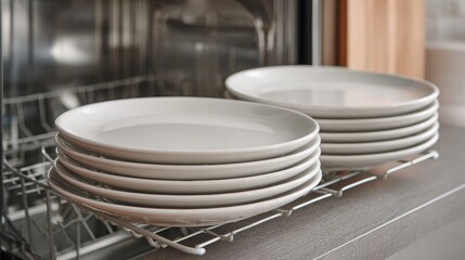 Clean Plates Drying in Modern Minimal Kitchen With Dishwasher