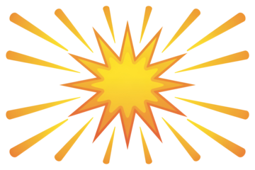 Bright yellow starburst explosion isolated on transparent background