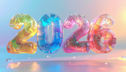 Chromatic New Year: 2026 glitters in multi-colored crystalline luminescence, signifying the dawn of a fresh epoch.