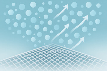 furnace filter air technician. An abstract illustration featuring a patterned surface with rising arrows and bubbles against a soft blue background.