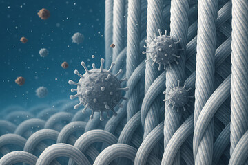 furnace filter air technician. Artistic representation of viruses amid textured strands, symbolizing the intricate relationship between pathogens and their environment.