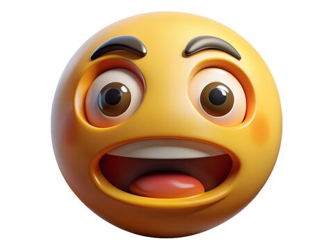 Close up of a shocked and surprised yellow emoji face with wide eyes and an open mouth