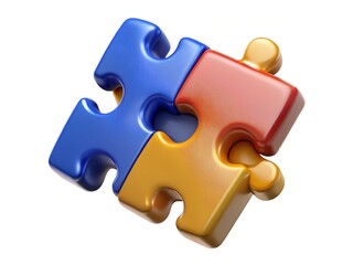 Obraz premium Four colorful interlocking puzzle pieces forming a cohesive unit on a white background