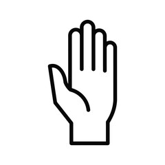 Obraz premium Stop hand gesture outline icon, human palm sign, symbol for halt, warning, greeting, or open hand concept.