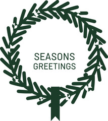 Festive seasons greetings wreath with gold bells and red berries isolated on white background