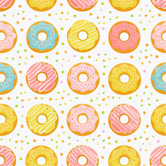 Colorful Delicious and Sweet Donut Pattern with Sprinkles.