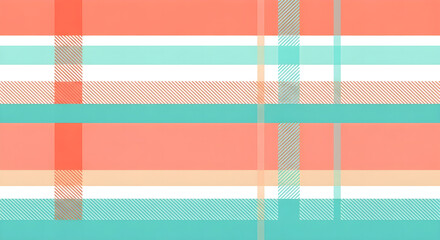 Abstract plaid pattern with horizontal and vertical lines in coral and teal colors, a vibrant and modern graphic design