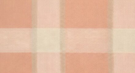 Soft peach and cream plaid fabric texture displaying a warm and inviting classic checkered pattern, perfect for cozy home decor, rustic fashion, or charming background designs