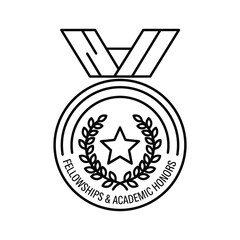 Outline icon of an academic achievement award medal, symbolizing fellowships and academic honors distinction.