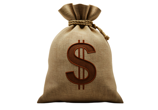 Burlap Money Bag Illustration with Dollar Sign Symbol on Black Background
