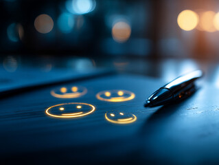 Customer feedback analysis with smiley faces drawn on paper, showcasing satisfaction levels