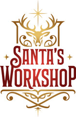 Santa's Workshop Reindeer Logo Clipart. Transparent PNG for Print