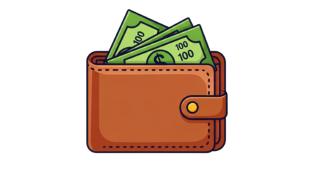 Wallet full of money isolated PNG with Transparent Background