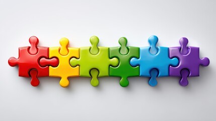A colorful puzzle piece arrangement showcasing vibrant hues from red to purple, symbolizing unity and interconnectedness.