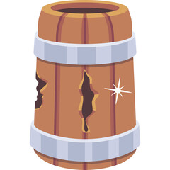 Damaged Wooden Barrel With Metal Bands Transparent Background Illustration