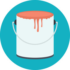 A White Paint Can With A Coral Lid And Drips Against A Teal Circular Background With A Transparent Background