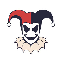 Fototapeta premium Creepy jester with sinister smile, perfect for Halloween or dark fantasy projects