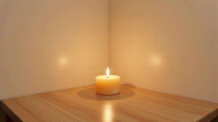 Lit candle casting a soft glow in the corner of a room creating a warm and peaceful ambiance perfect for relaxation and meditation
