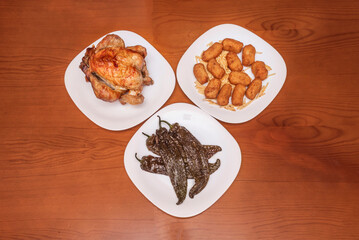 Traditional set menu with a quarter of a roast chicken with Provençal herbs and two chicken...