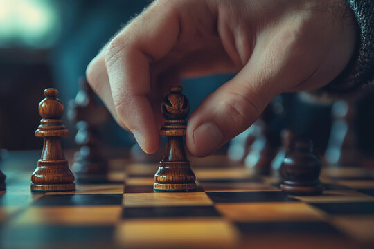 Generative AI image of colorful wooden blocks arranged on a complex strategic logic board game