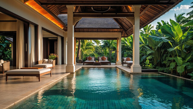 Luxury villa with a private pool and tropical garden