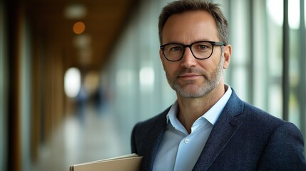 Business Executive Smiling in Modern Office Environment