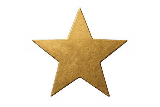 Golden star achieving high rating and success, highlighting quality and award on transparent background