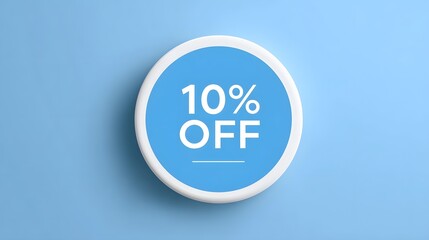 A blue circular badge displays 10 OFF in white text symbolizing discount sale and promotion  This graphic icon isolated on a light blue background is ideal for marketing and retail