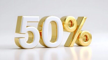 Luxurious 3D fifty percent symbol featuring polished gold and crisp white ideal for representing discounts sales and promotional offers