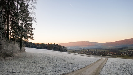 Scenic winter landscape in Jura, Switzerland