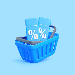 Blue Shopping Basket with Discount Coupons
