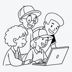 WebThree characters working together at a computer.