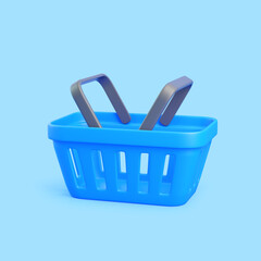 3D blue shopping basket on blue background