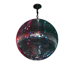 Obraz premium Sparkling disco ball hanging from the ceiling with a black background